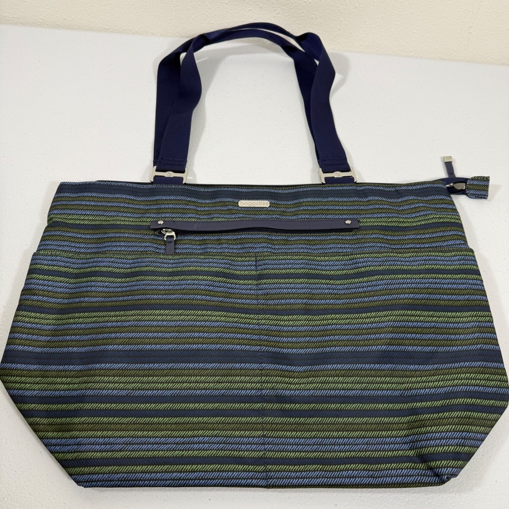 Baggallini Multicolor Striped Tote Bag Navy Blue Green Medium Everyday Bag